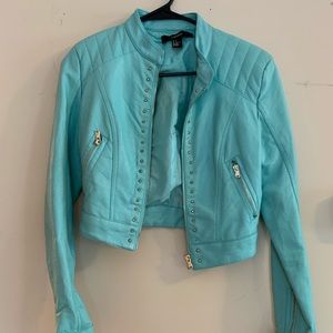 Faux Leather Jacket Turquoise